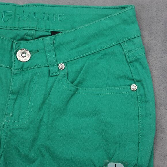 E Line Pants Womens 1 Green Skinny Low Rise Button Distress Pocket Stretch Jeans - Picture 14 of 16
